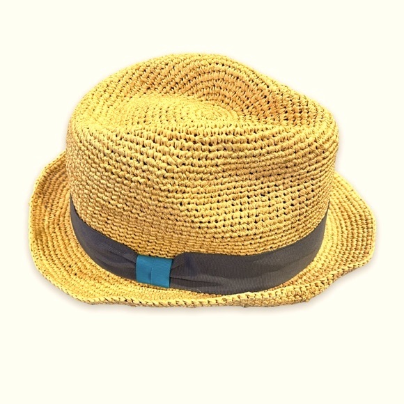 Anthropologie Accessories - Hat Attack Anthropologie Raffia Straw Fedora Hat Ribbon Trim